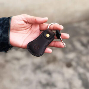 Hand-Stitched Leather Keychain in Rich Coffee Brown – Premium Quality