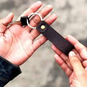 Hand-Stitched Leather Keychain in Rich Coffee Brown – Premium Quality